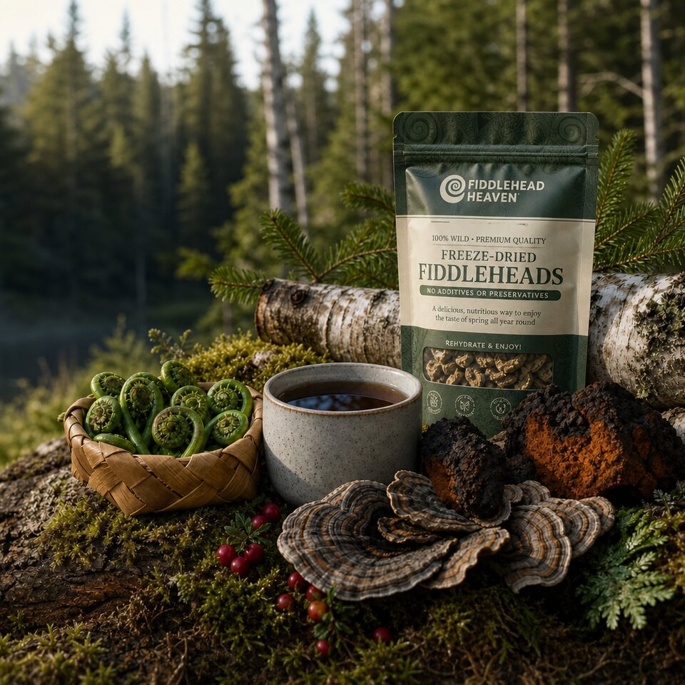 Fiddlehead Heaven forest product arrangement
